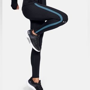 🆕 Under Armour Cold Gear Compression Leggings Black w/Teal Stripe Size Small